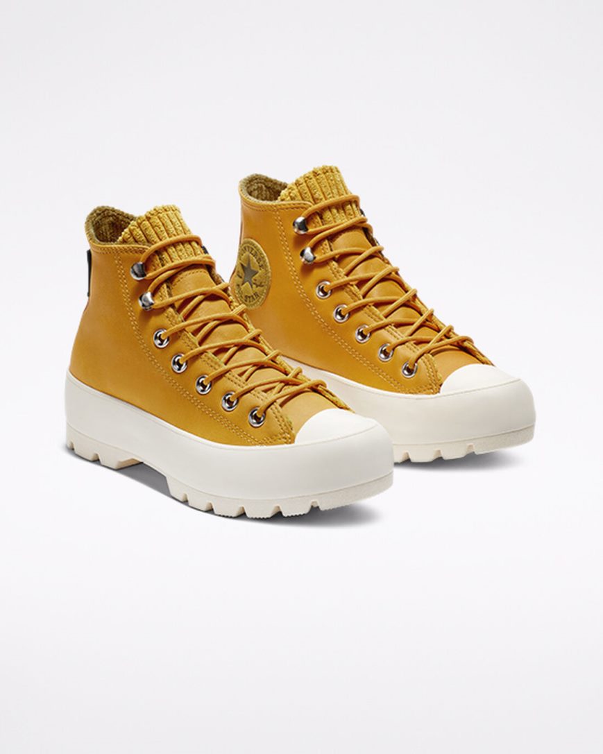 Women's Converse Chuck Taylor All Star GORE-TEX Lugged Waterproof Leather High Top Shoes Gold / Olive | AU 1E490R